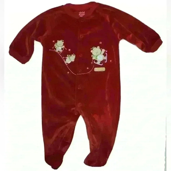 3-6 Month Red Velour Christmas / Holiday / First Xmas Snap Up Sleeper Bodysuit - Picture 1 of 5